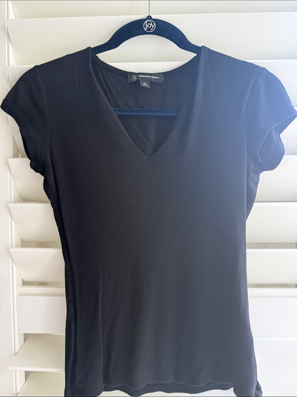INC International Concepts Black V-Neck Short Sleeve Tee